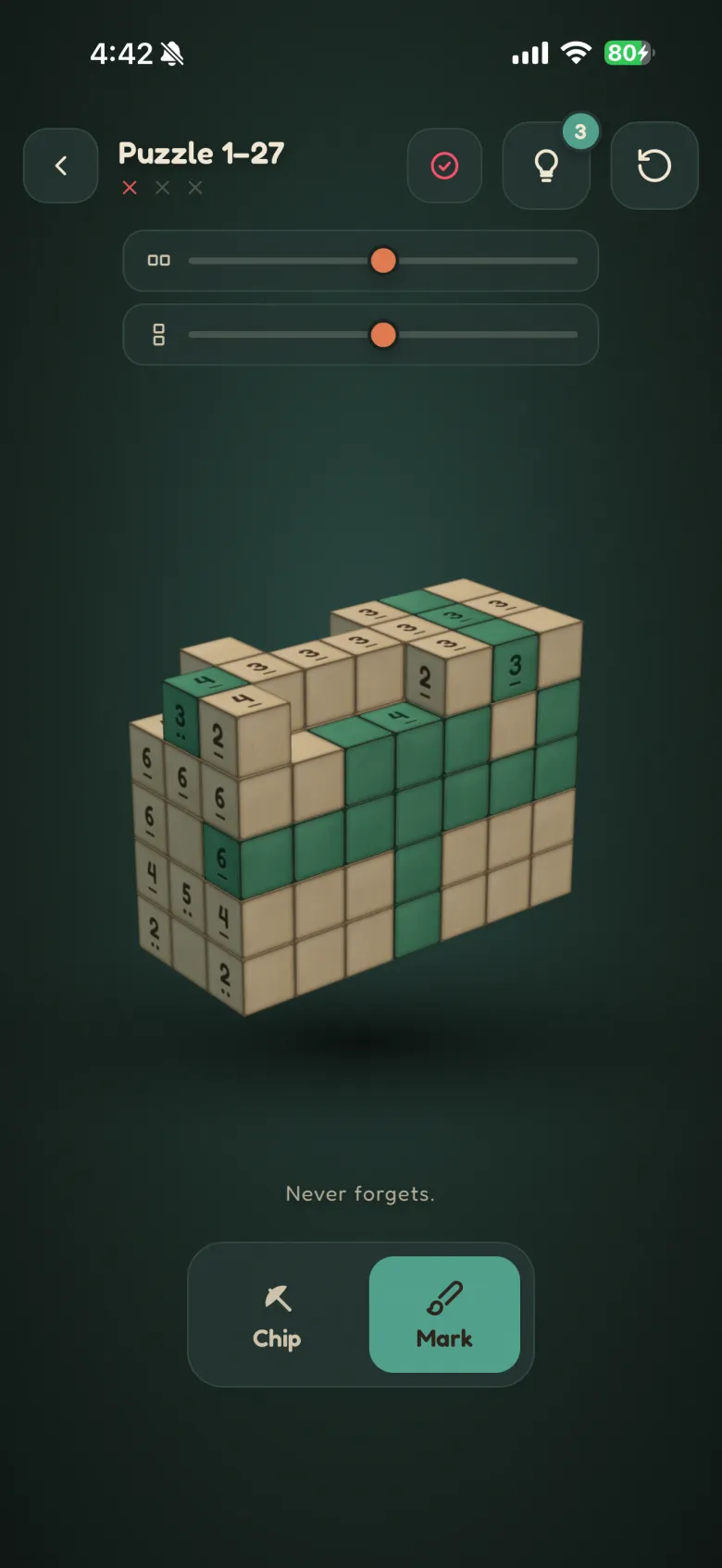 Marking blocks that must stay on a large elephant puzzle