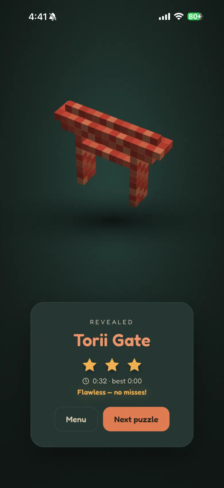 A revealed red voxel torii gate sculpture
